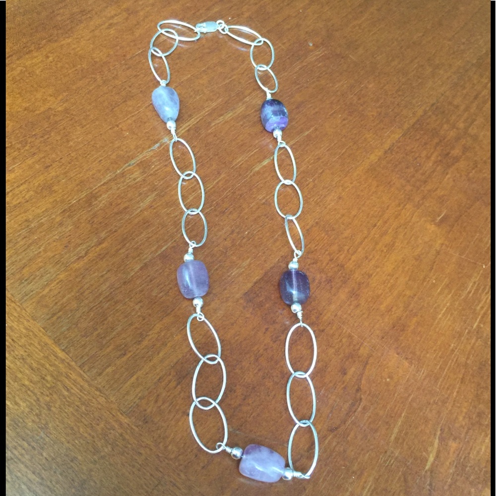 A silver purple stone necklace